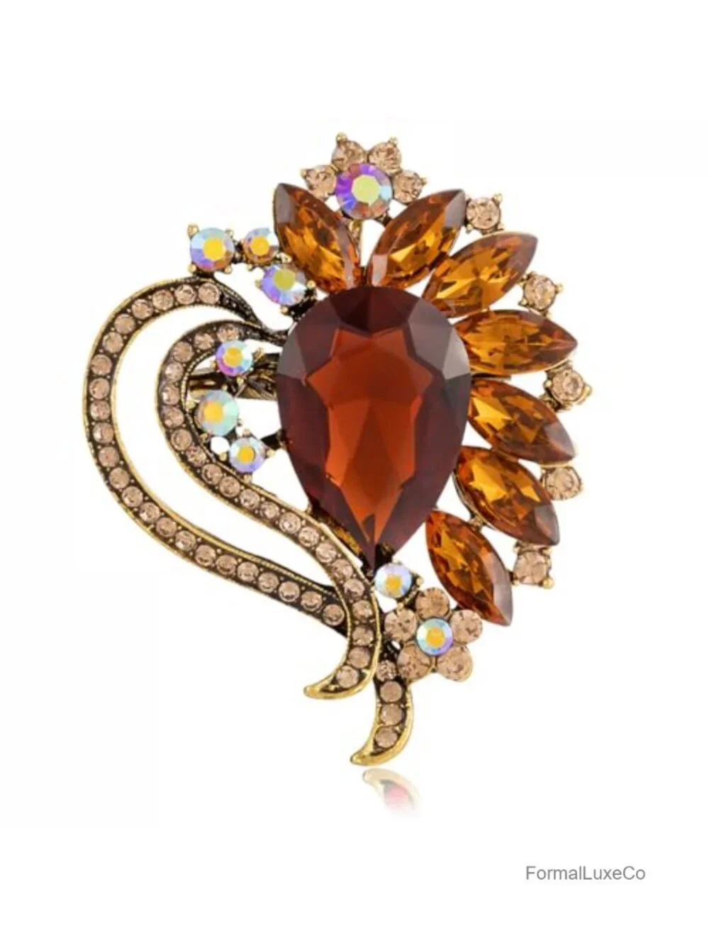 Vintage Crystal Heart Flower Brooch Pin for Women Wedding Accessory